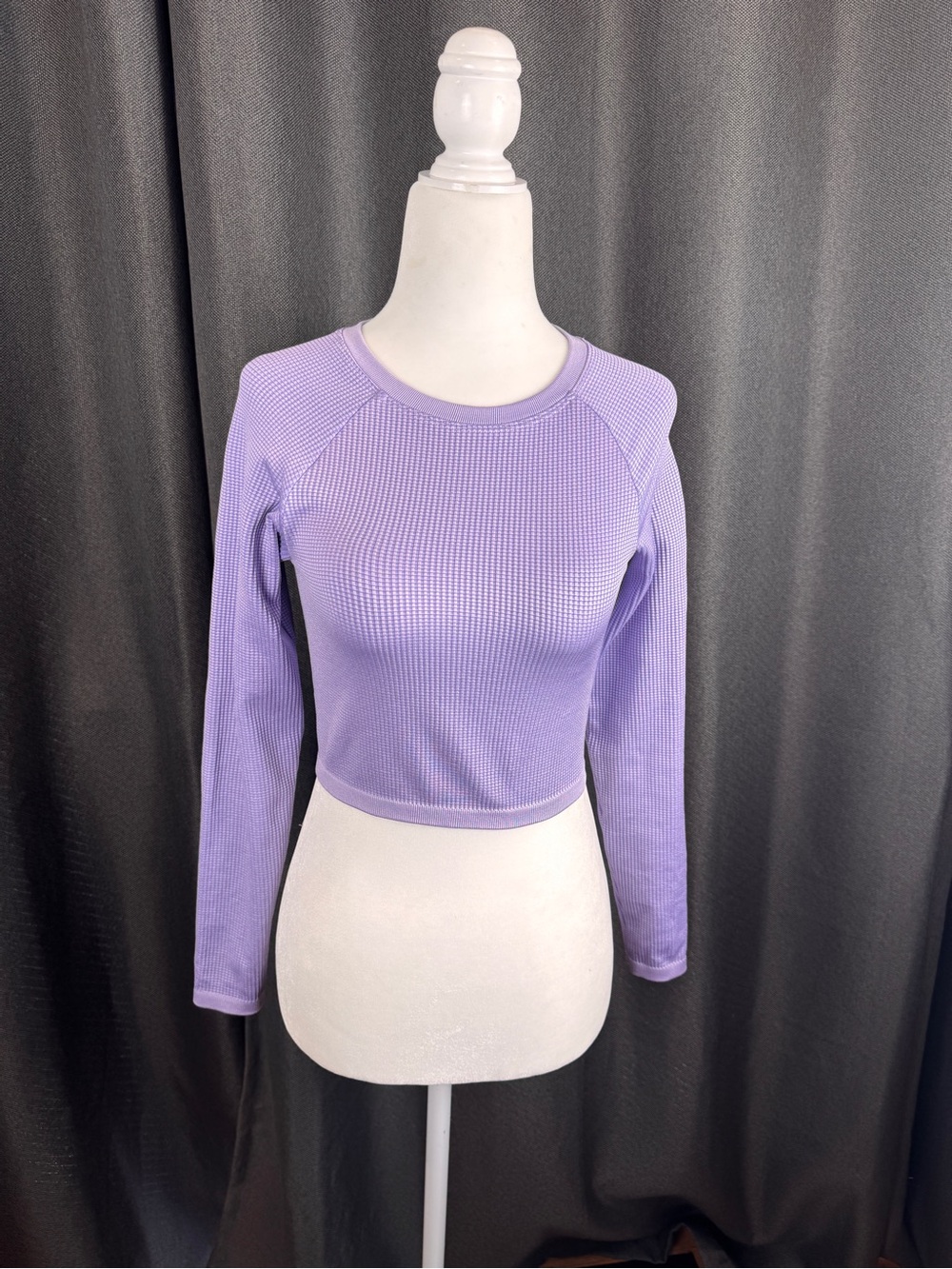 aerie Lavender Waffle Knit Long Sleeve Crop Top